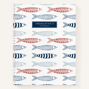 Dekorative mediterrane Sardinen Fischrezeptur Notizblock