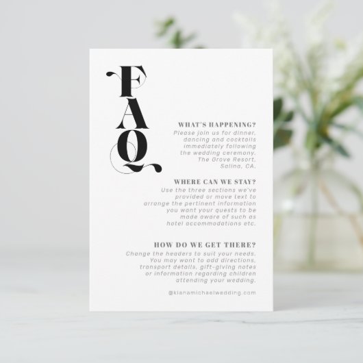 Dekorative moderne Hochzeitdetails FAQ ID887 Begleitkarte (Stehend Vorderseite)