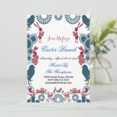 Dekorative Motif Osterbrunch Chick Birds Bunny Einladung (Stehend Vorderseite)