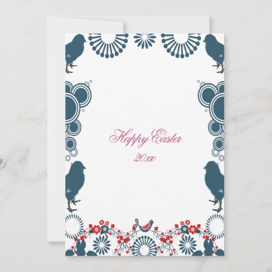 Dekorative Motif Osterbrunch Chick Birds floral Einladung (Rückseite)