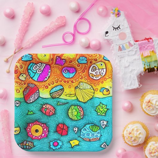 Dekorative Muscheln und Steine Pappteller (Party)