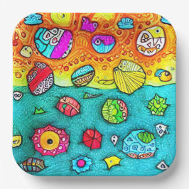 Dekorative Muscheln und Steine Pappteller