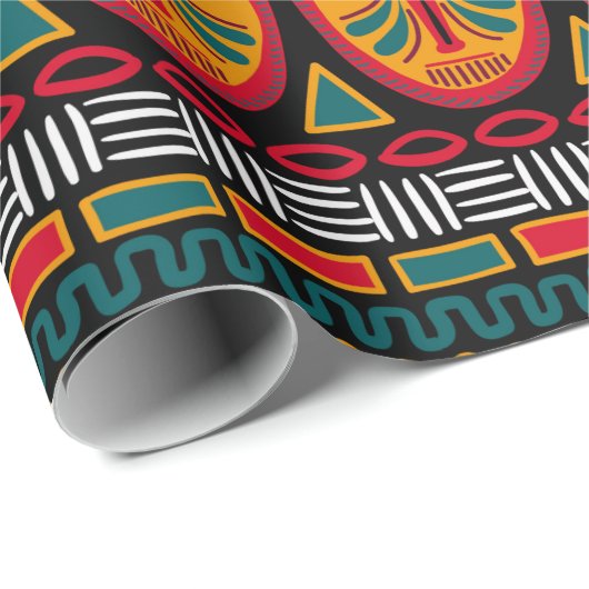 Dekorative Muster auf schwarzem Hintergrund in Afr Geschenkpapier (Rolleneckpunkt)