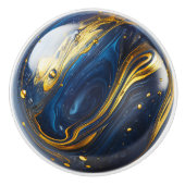 Dekorative Navy Blue Gold Abstrakt Paint Keramikknauf (Vorderseite)