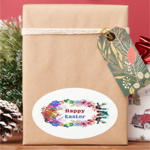 Dekorative Ostereier Blumenmotiv Vögel Blütenblume Ovaler Aufkleber