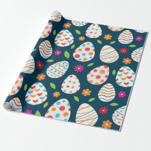 Dekorative Ostereier mit Blumen und Blättern Geschenkpapier