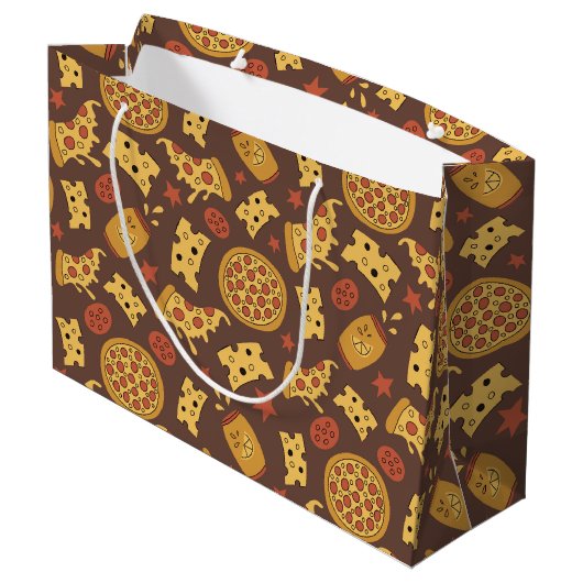 Dekorative Pizza Muster Große Geschenktasche Geschenktüte (Rückseite Schrägansicht)
