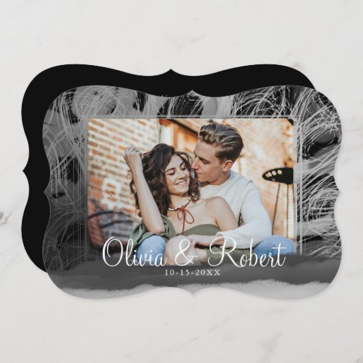 Dekorative Rahmen Schwarz-Weiß-Foto Hochzeit Einladung (Vorne/Hinten)