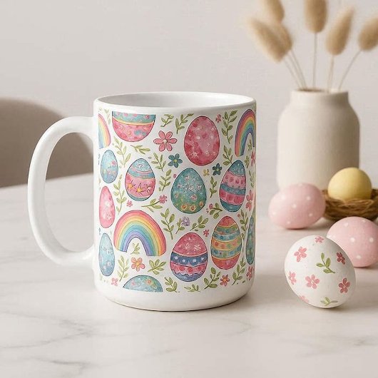 Dekorative Regenbogen-Osterhaseneier Pastell-Frühl Kaffeetasse