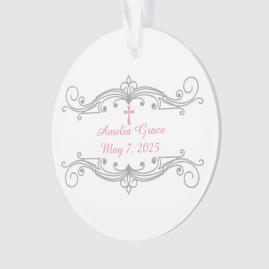 Dekorative Rolle-Verzierung, rosa Kreuz, religiös Ornament (Vorderseite)