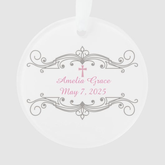 Dekorative Rolle-Verzierung, rosa Kreuz, religiös Ornament (Vorderseite)