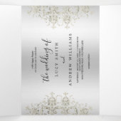 Dekorative romantische Silver Damask Hochzeit Dreifach Gefaltete Einladung (Innenseite Mitte)