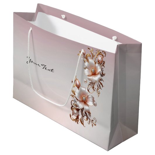 Dekorative rosa Blumen-Geschenktasche Große Geschenktüte (Vorderseite Schrägansicht)