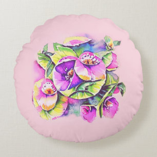 Dekorative rosa Blumen Rundes Kissen