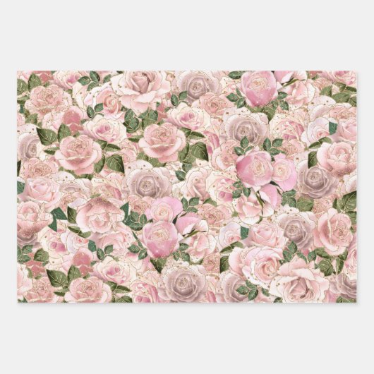Dekorative Rosa-goldfarbene Rose Hintergrund Geschenkpapier Set (Vorderseite 3)
