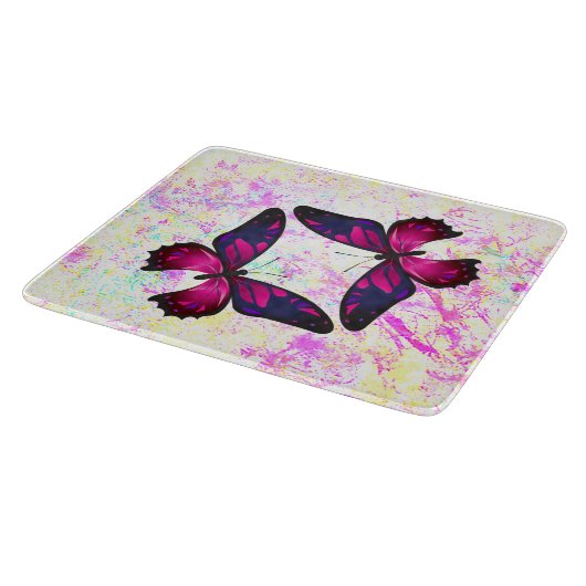 Dekorative rosa und violette Schmetterlinge Schneidebrett (Ecke)