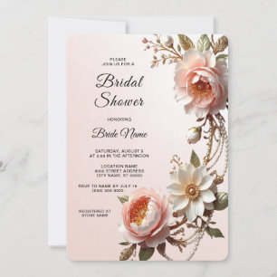 Dekorative rosa und weiße Blumen Brautparty Einladung