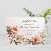 Dekorative rosa und weiße Blumen Save The Date (Stehend Vorderseite)