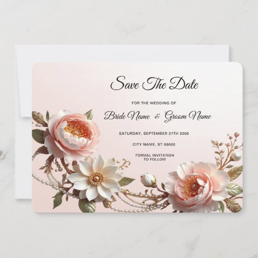Dekorative rosa und weiße Blumen Save The Date (Vorderseite)