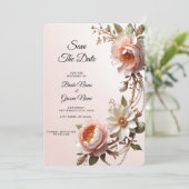 Dekorative rosa und weiße Blumen Save The Date (Stehend Vorderseite)