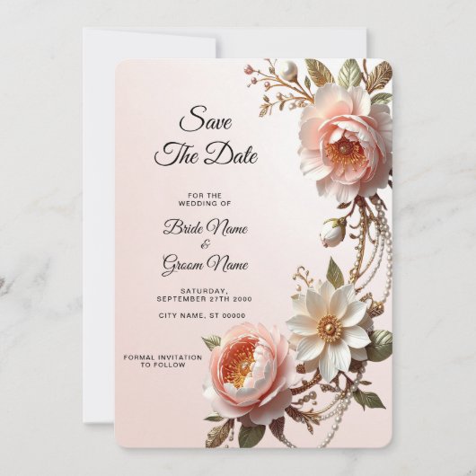Dekorative rosa und weiße Blumen Save The Date (Vorderseite)