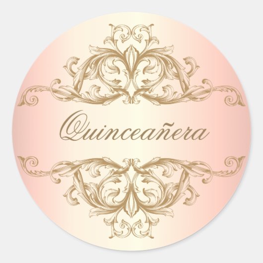 Dekorative Rose Gold Quinceanera Runder Aufkleber (Vorderseite)
