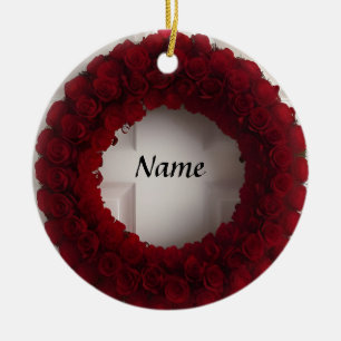 Dekorative Rose Kranz mit hellen roten Herzen Keramik Ornament