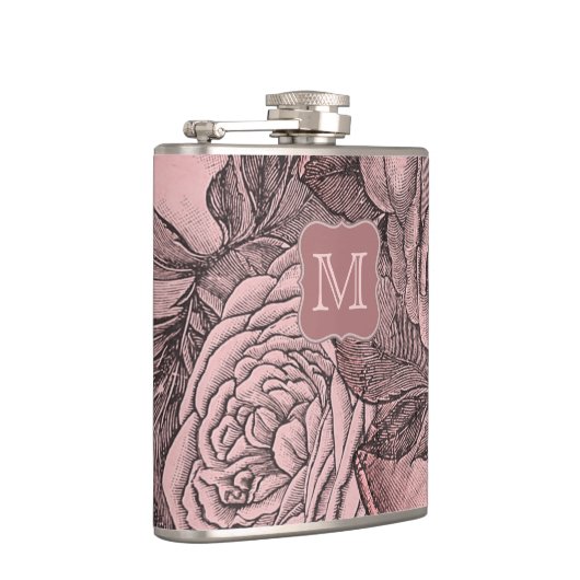 Dekorative Rose Rosa Monogramm Flachmann (Rechts)