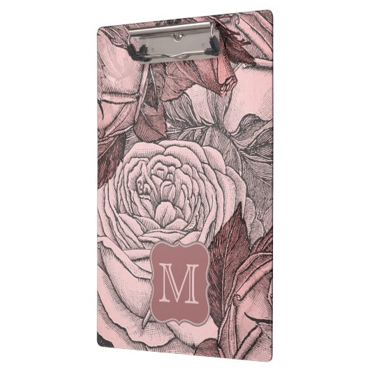 Dekorative Rose Rosa Monogramm Klemmbrett (Links)