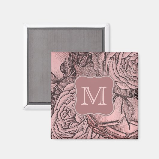 Dekorative Rose Rosa Monogramm Magnet (Vorderseite/Rückseite)