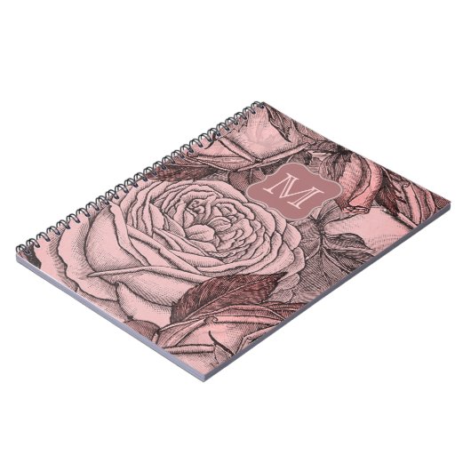 Dekorative Rose Rosa Monogramm Notizblock (Linke Seite)
