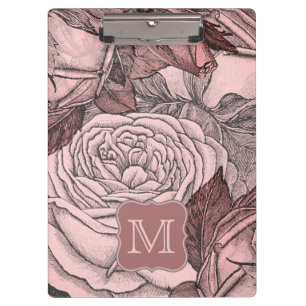 Dekorative Rosen Roséfarbenes Monogramm Klemmbrett