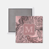 Dekorative Rosen Roséfarbenes Monogramm Magnet (Vorderseite/Rückseite)
