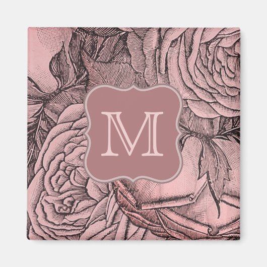 Dekorative Rosen Roséfarbenes Monogramm Magnet (Vorne)