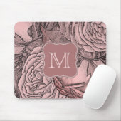 Dekorative Rosen Roséfarbenes Monogramm Mousepad (Mit Mouse)