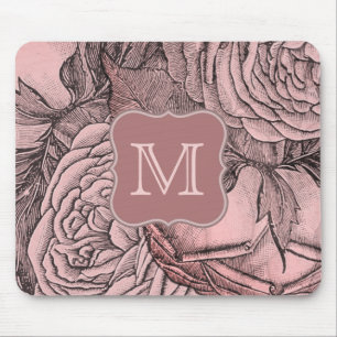 Dekorative Rosen Roséfarbenes Monogramm Mousepad