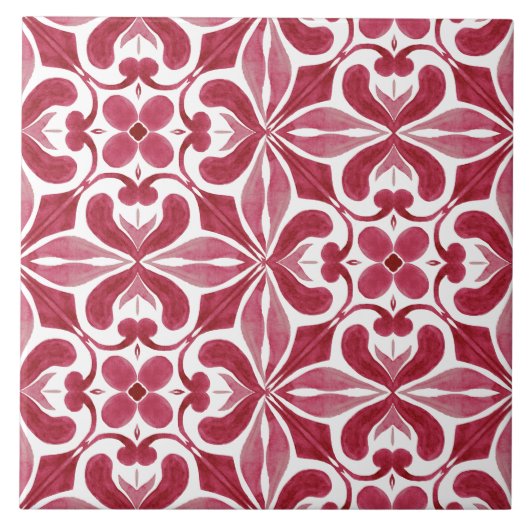 Dekorative rote Azulejo-Fliesen-Patchwork-Muster Fliese (Vorderseite)