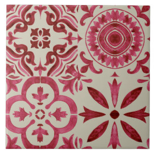 Dekorative rote Azulejo-Fliesen-Patchwork-Muster Fliese
