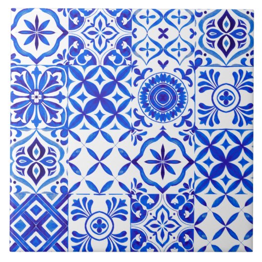 Dekorative rote Azulejo-Fliesen-Patchwork-Muster Fliese (Vorderseite)