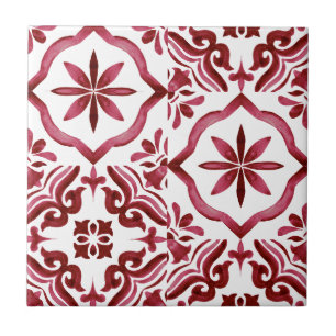 Dekorative rote Azulejo-Fliesen-Patchwork-Muster Fliese