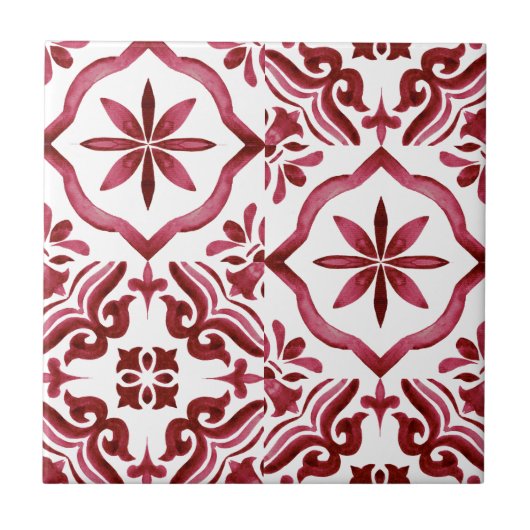 Dekorative rote Azulejo-Fliesen-Patchwork-Muster Fliese (Vorderseite)