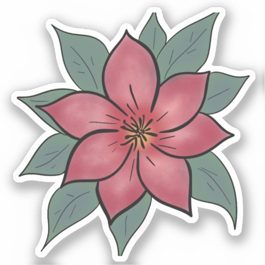 Dekorative Rote Blume Aufkleber (Vorderseite)