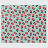 Dekorative rote Blumen-Minzen-blaue Polka-Punkte Geschenkpapier (Flach)