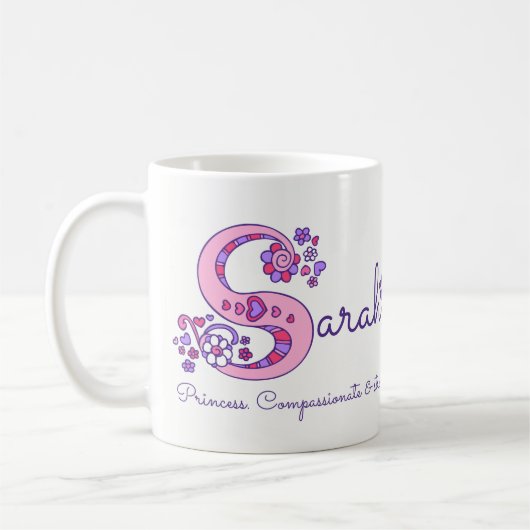 Dekorative S Monogramm-Tasse Sarahnamensbedeutung Kaffeetasse (Links)