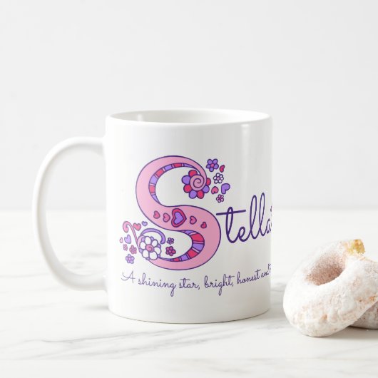 Dekorative S Monogramm-Tasse Stellanamensbedeutung Kaffeetasse (Mit Donut)