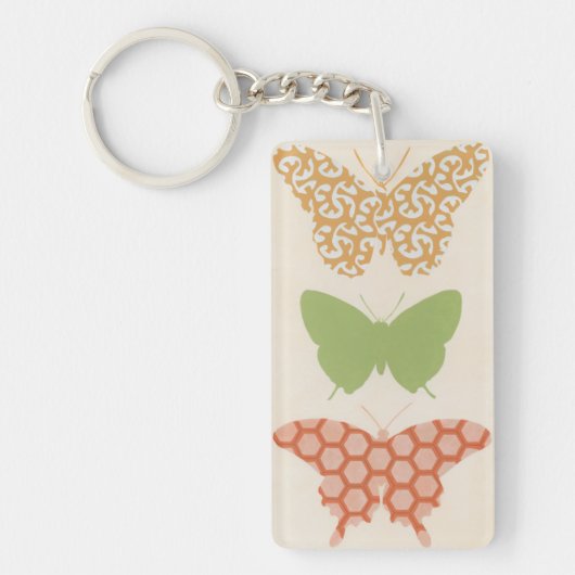 Dekorative Schmetterlingsmuster auf Cremehintergru Schlüsselanhänger (Vorderseite)