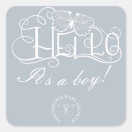 dekorative Schrift hallo, es ist ein Junge blau Quadratischer Aufkleber