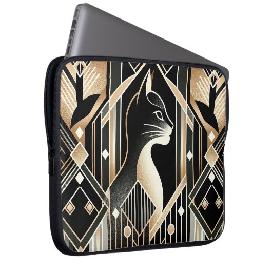 Dekorative Schwarze Katze Abstrakter Laptop-Sieb Laptopschutzhülle (Vorne Rechts)