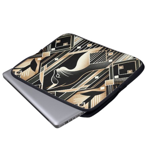 Dekorative Schwarze Katze Abstrakter Laptop-Sieb Laptopschutzhülle (Vorne Knopf)