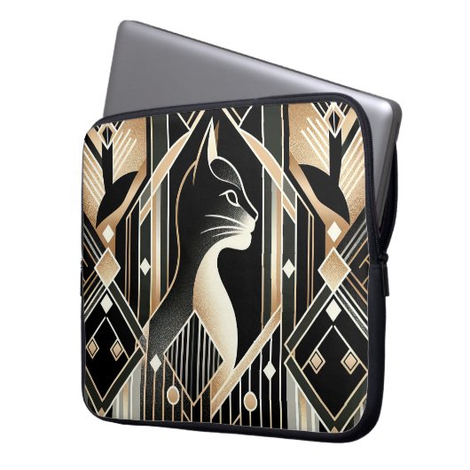 Dekorative Schwarze Katze Abstrakter Laptop-Sieb Laptopschutzhülle (Vorderseite Links)
